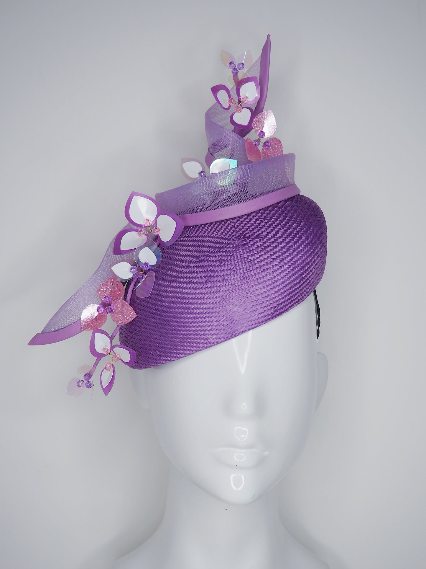 Purple Swirl - Pastel Lavender purple Parisisal Beret With delicate sequin flowers and crinoline swirl