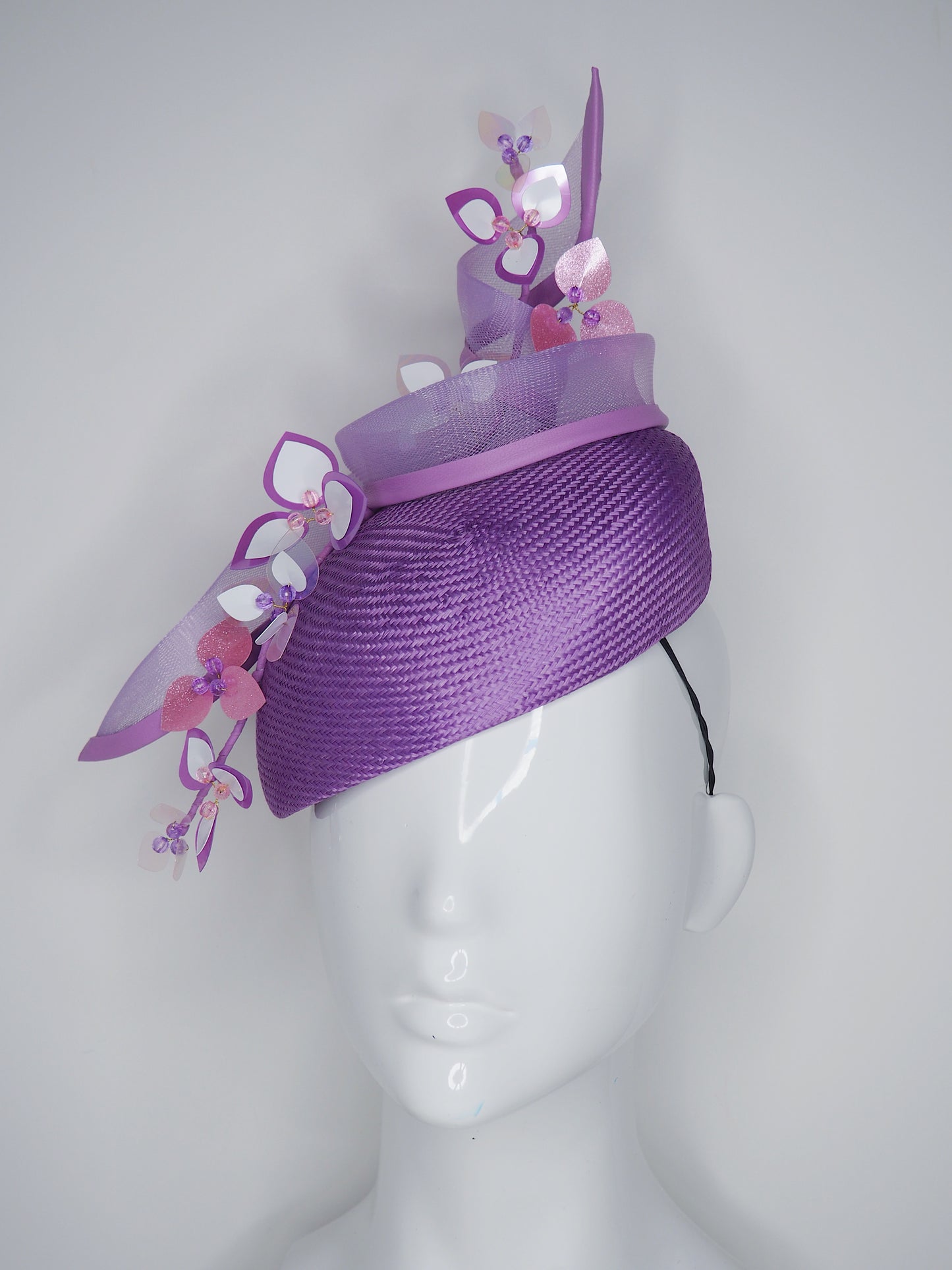 Purple Swirl - Pastel Lavender purple Parisisal Beret With delicate sequin flowers and crinoline swirl