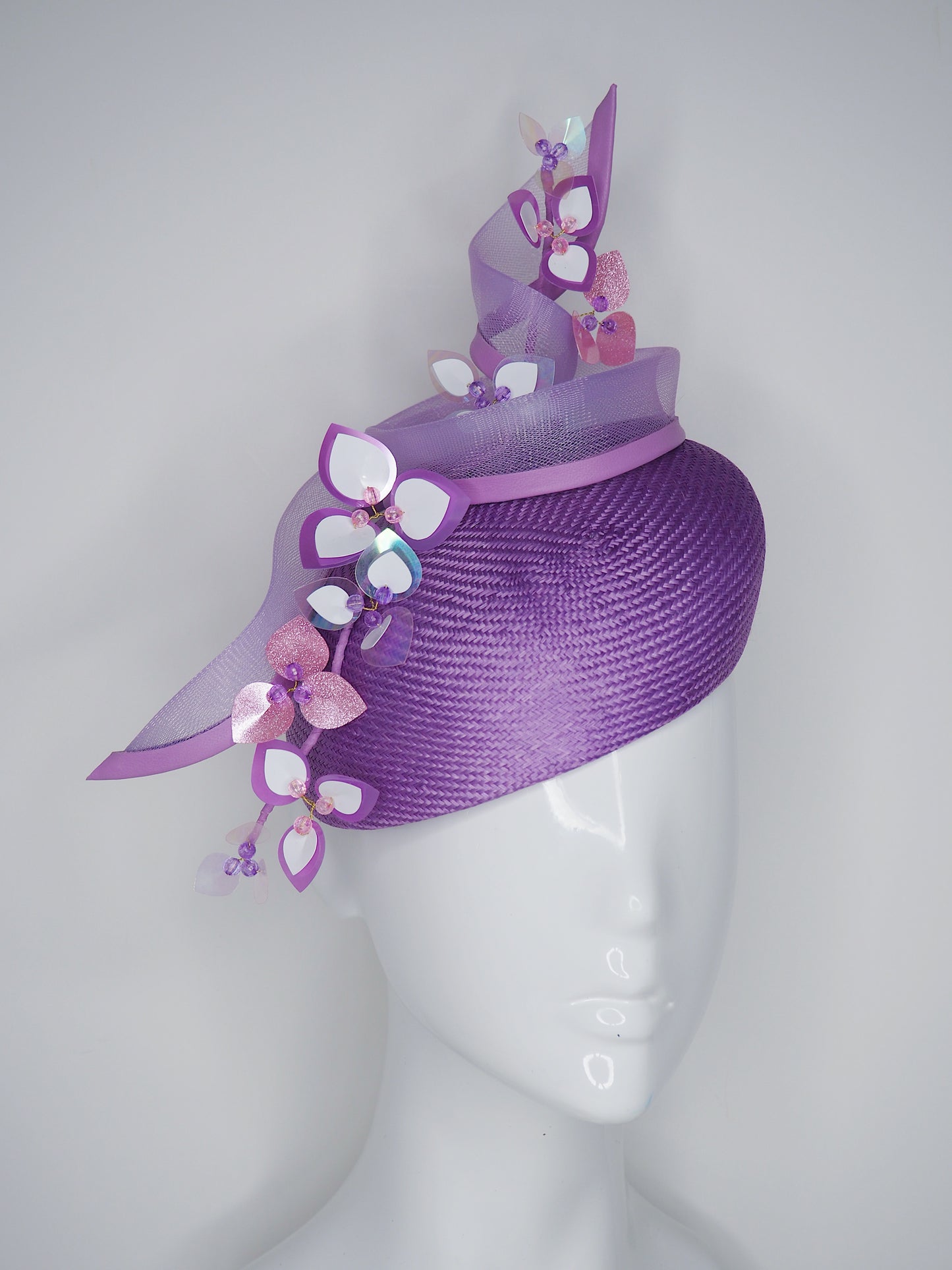 Purple Swirl - Pastel Lavender purple Parisisal Beret With delicate sequin flowers and crinoline swirl