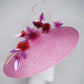 Pink Robin - Candy Pink Coolie brim with Crystoform roses in shades of pink and red with a touch of purple