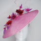 Pink Robin - Candy Pink Coolie brim with Crystoform roses in shades of pink and red with a touch of purple