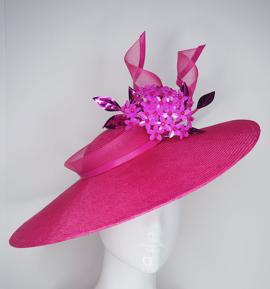 Verry Elleegant - Fuchsia Brim with crinoline swirl and allium flower ball