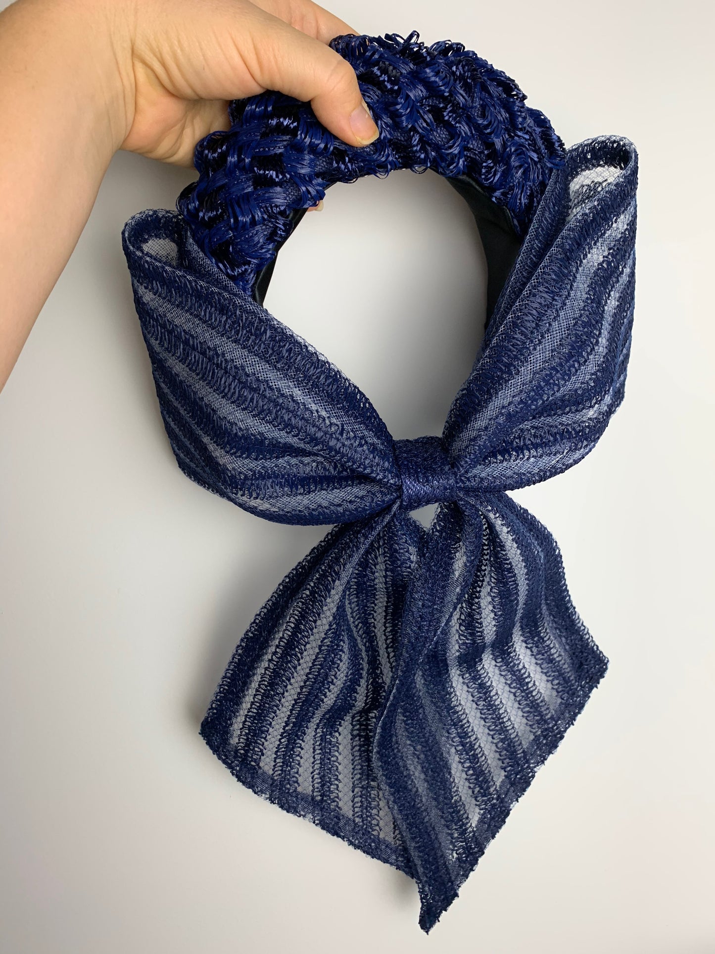 Navy baby - Navy Straw Cloth Halo with Bow Detail