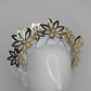 Hello Halo - Gold gloss leather cutout flowers with wired crinoline halo and white details