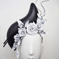 Coming Up Aces - Black leather S-Shape Side Percher  with White Roses