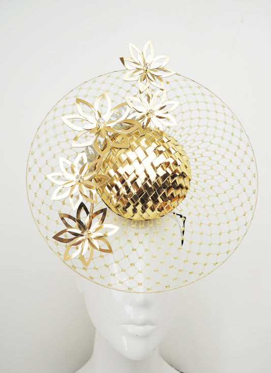 All That Glitters - Gold woven leather percher with gold cutout flowers
