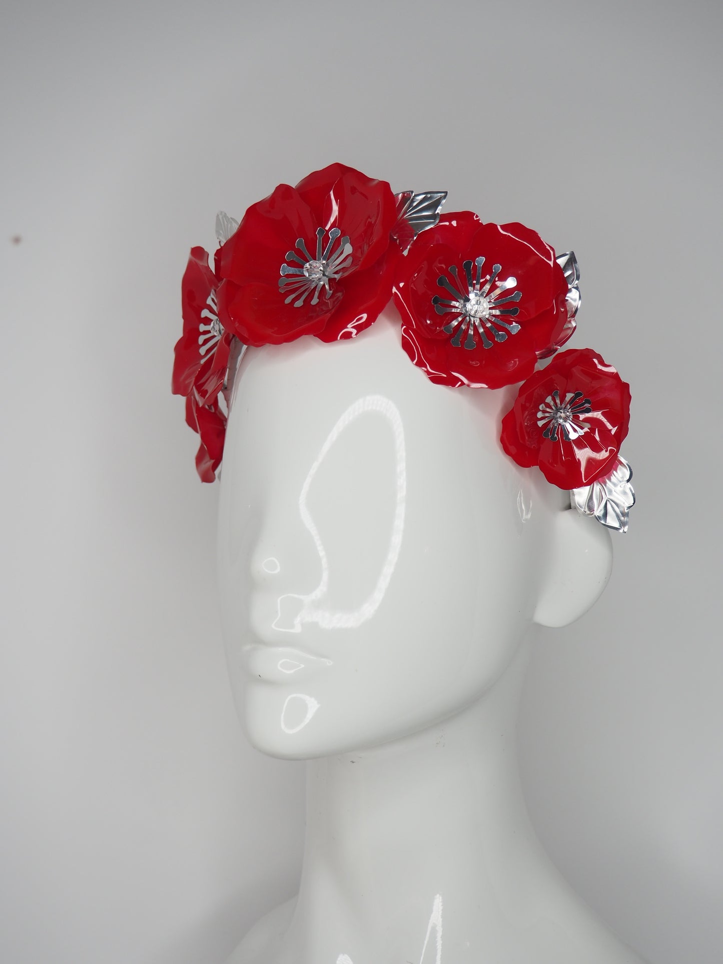 Princess poppy - Red Poppy headband with silver leaves