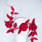 Red Velvet Swirl - Velvet rose wrap headband with leather and Quills