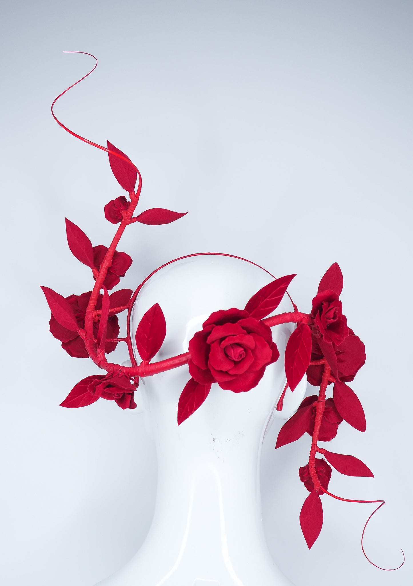 Red Velvet Swirl - Velvet rose wrap headband with leather and Quills