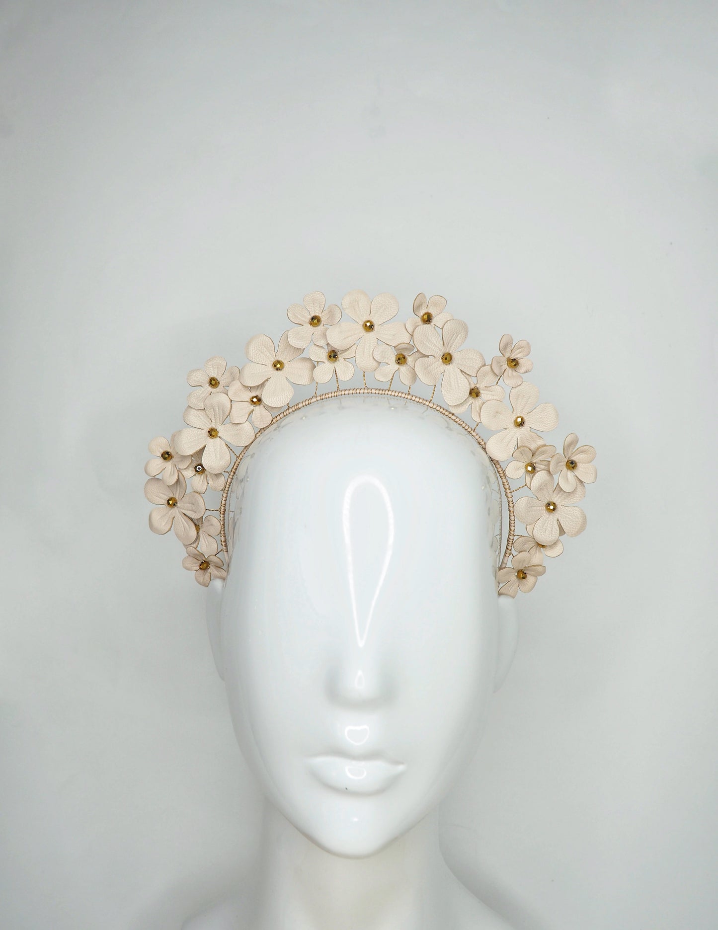 Fields of Flowers - Beige Leather flower Halo with beaded centres.