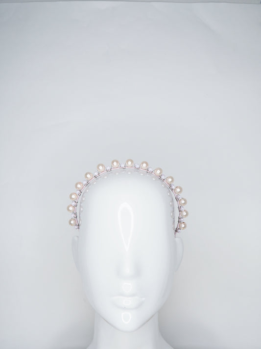 Alexa - Pink leather headband with pink Pearl and crystal Detail