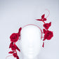 Red Velvet Swirl - Velvet rose wrap headband with leather and Quills