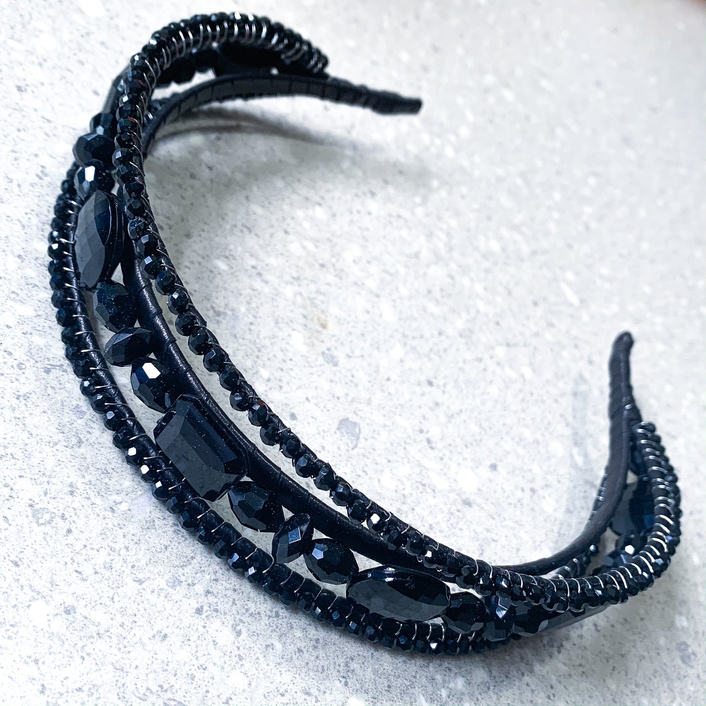 Triple Treat — Black jewelled and beaded headband
