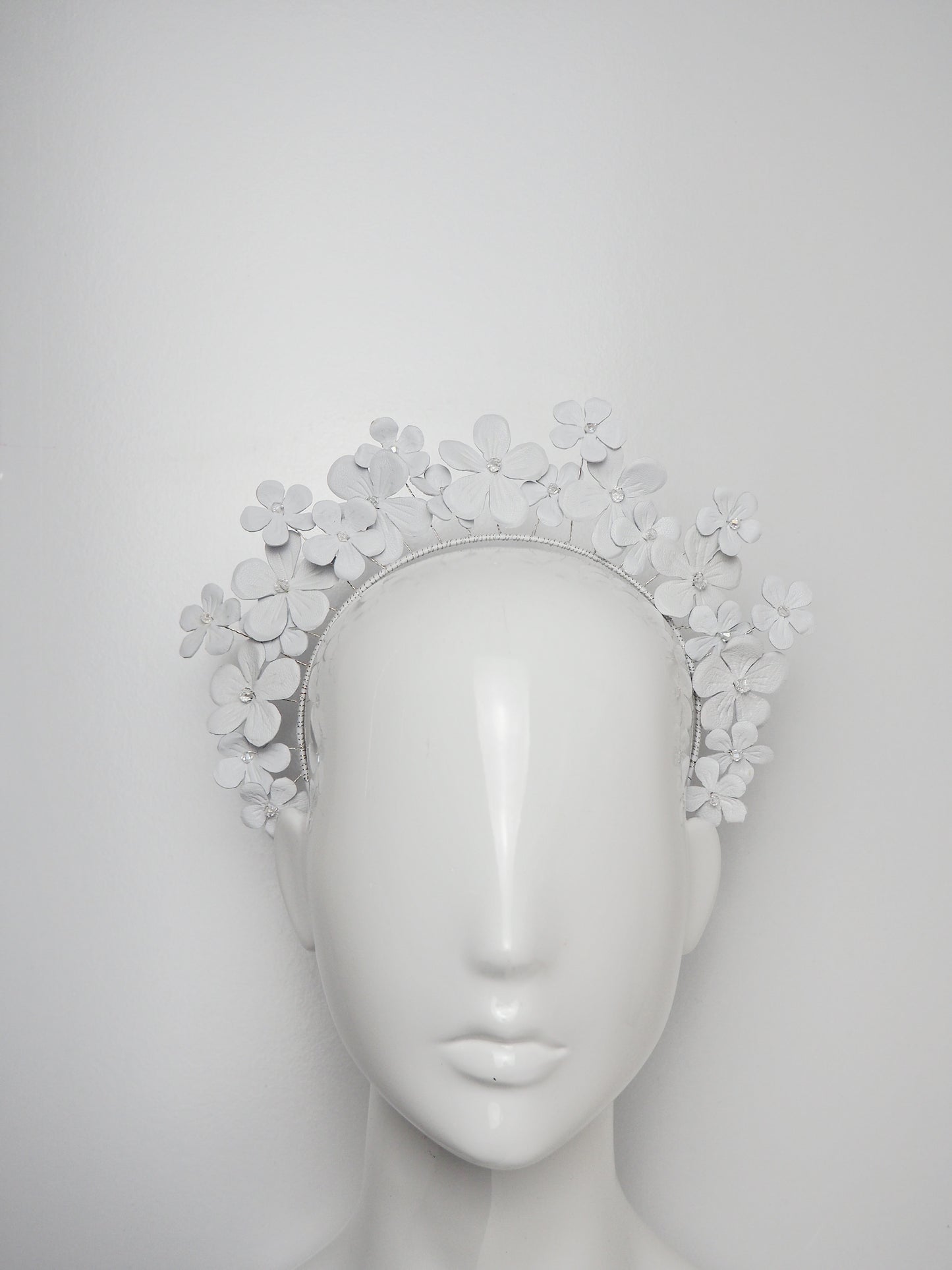 Fields of Flowers - White Leather flower Halo with beaded centres.