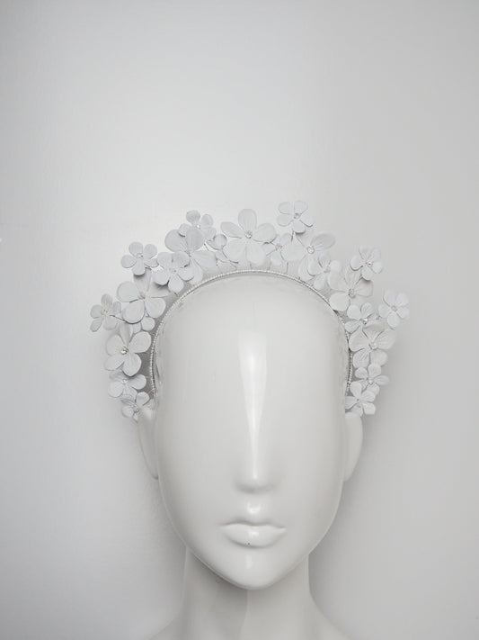 Fields of Flowers - White Leather flower Halo with beaded centres.