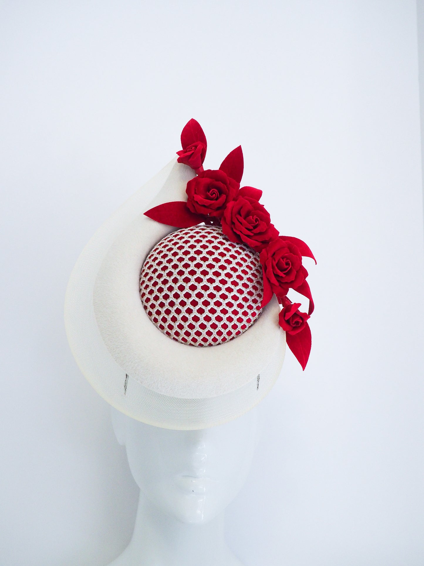 Walk my way- red velvet and off white percher worn a touch of gold.