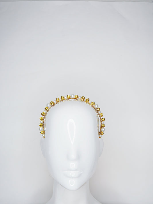 Alexandra - Gold metal and pearl Beaded headband
