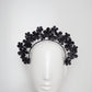 Fields of Flowers - Black Leather flower Halo with beaded centres.