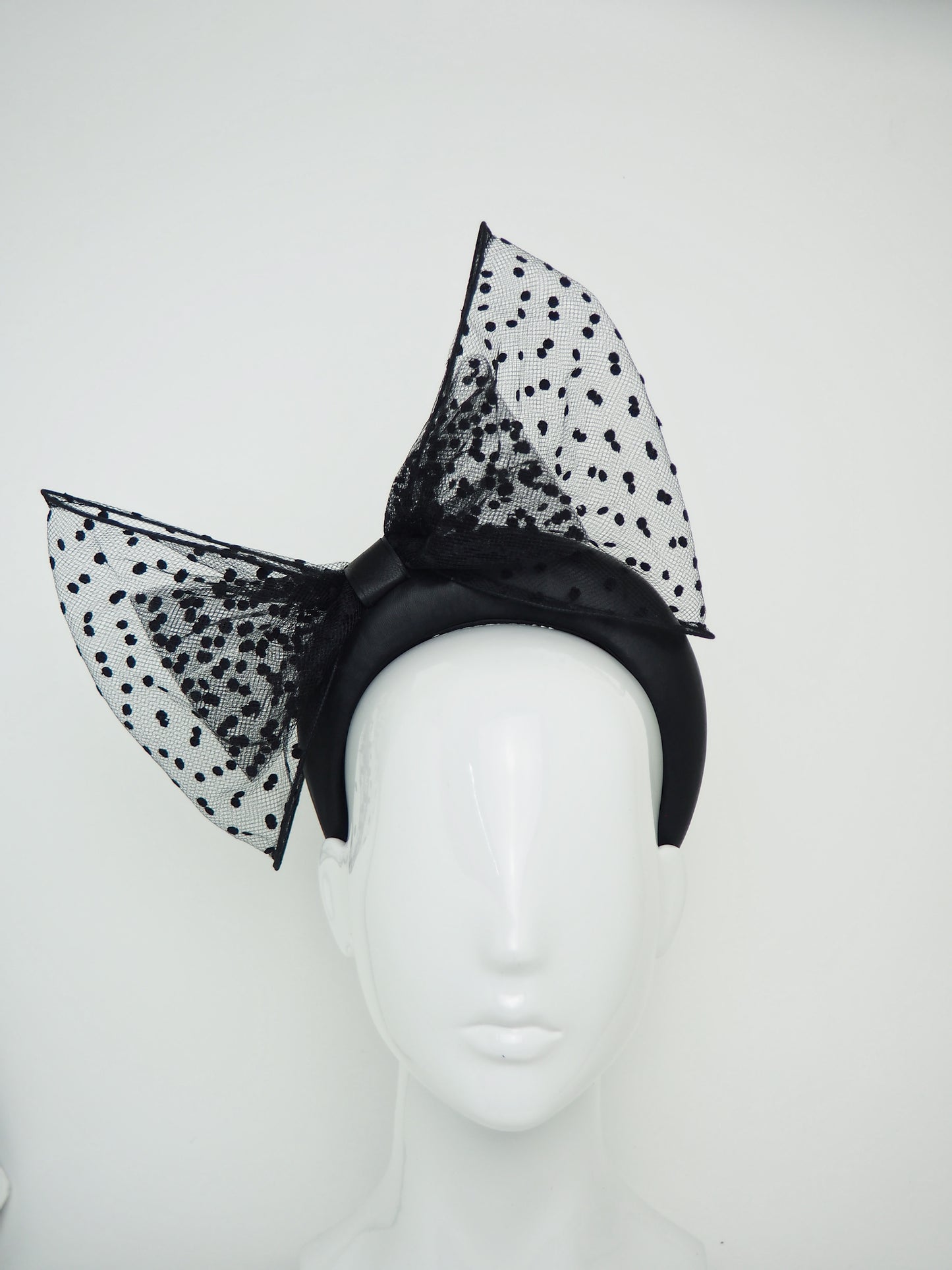 Dot - 3D Leather headband with a spotty tulle double bow