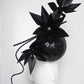 Disco Nior - Sequin percher sphere with black feather flowers and metallic swirl Quills.