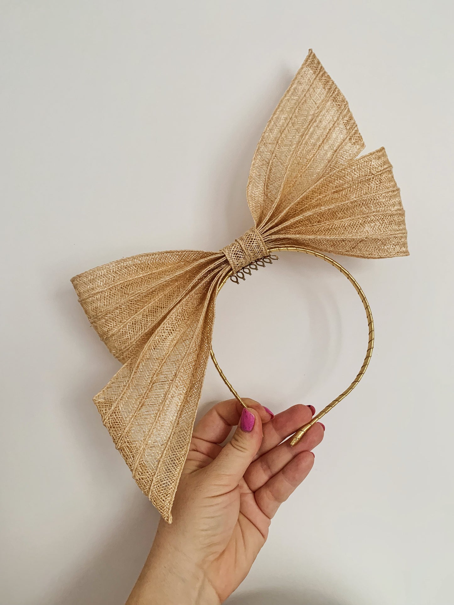 Baby bowie  - Natural straw on gold leather wrapped headband