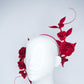 Red Velvet Swirl - Velvet rose wrap headband with leather and Quills