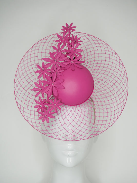 Pink Daisy Delight - Candy Pink leather Percher with Daises