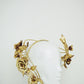 Ray of Light - Back facing wired headband with trailing golden leather rose vine detail