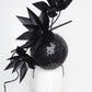 Disco Nior - Sequin percher sphere with black feather flowers and metallic swirl Quills.