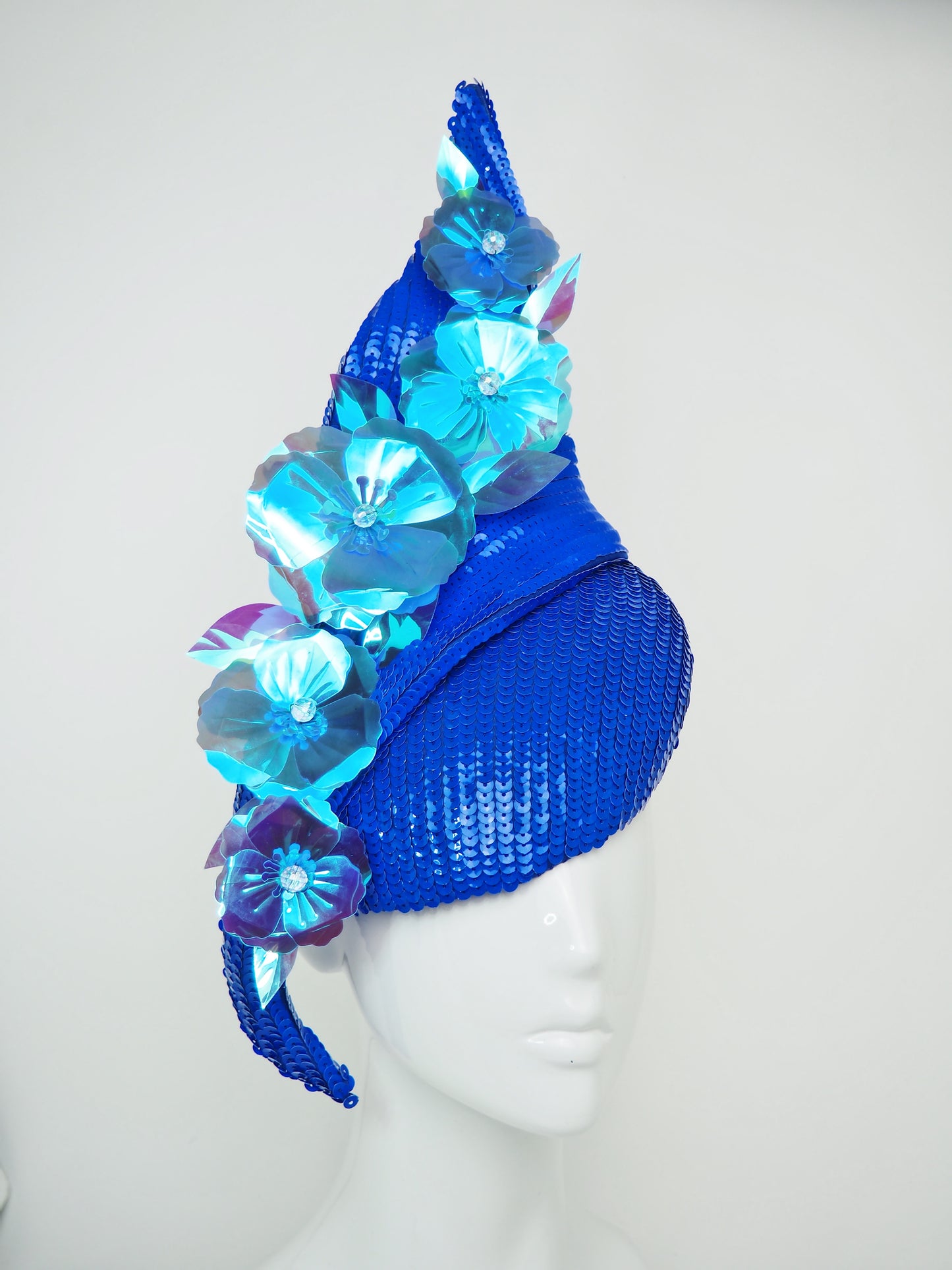 Wallflower - Electric Blue sequin swirl with holographic poppies