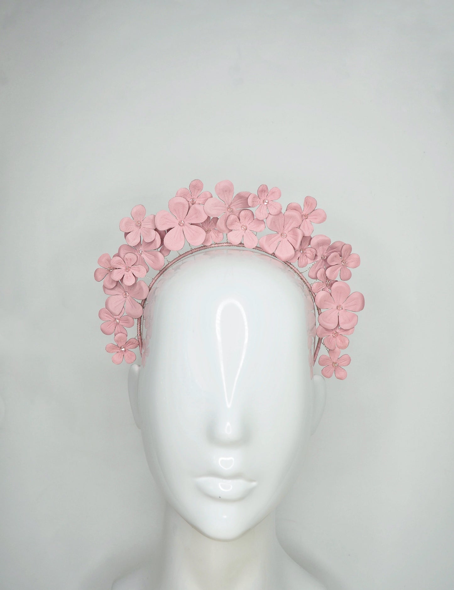 Fields of Flowers - Baby pink Leather flower Halo with beaded centres.