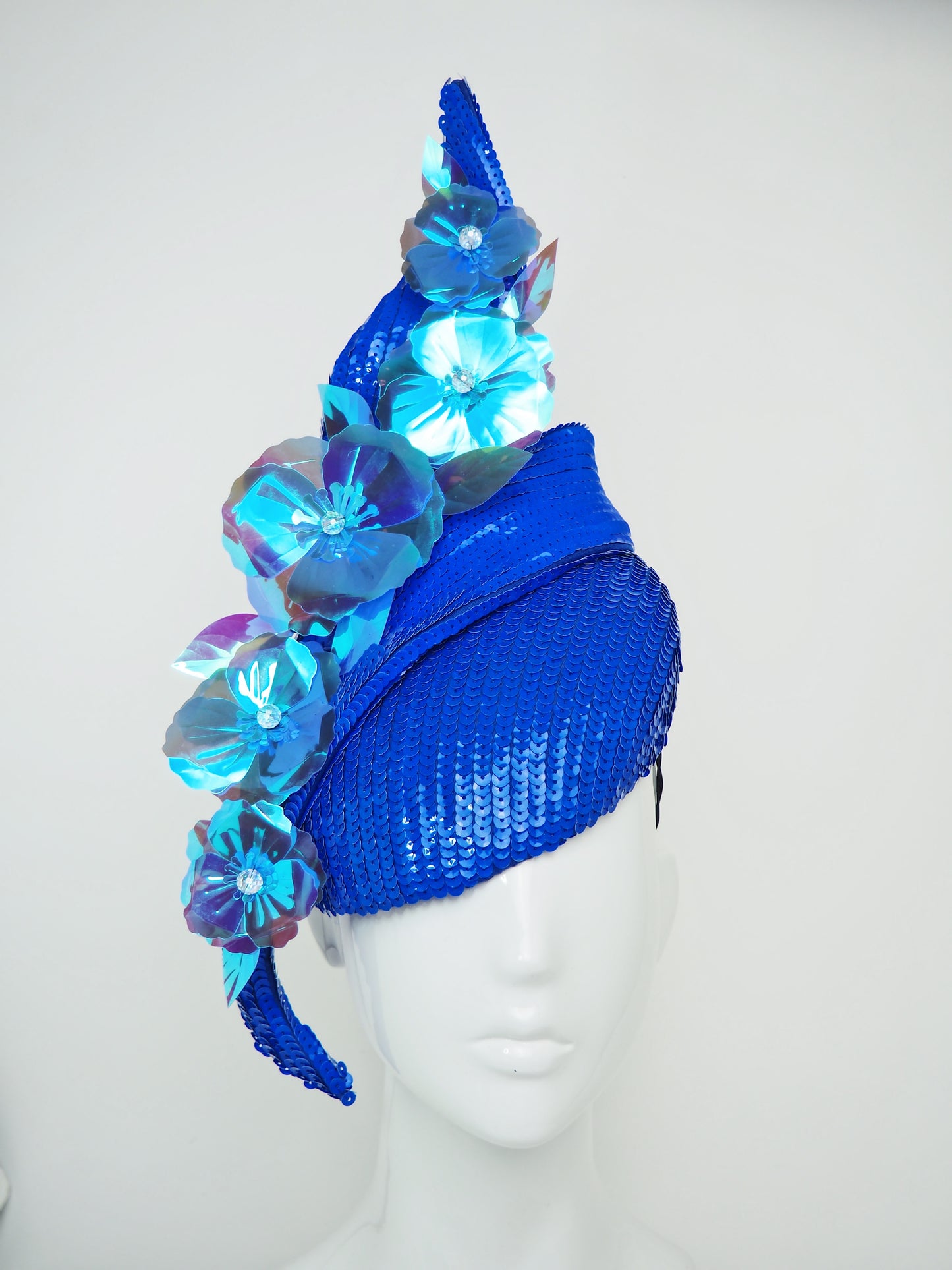Wallflower - Electric Blue sequin swirl with holographic poppies