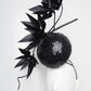 Disco Nior - Sequin percher sphere with black feather flowers and metallic swirl Quills.