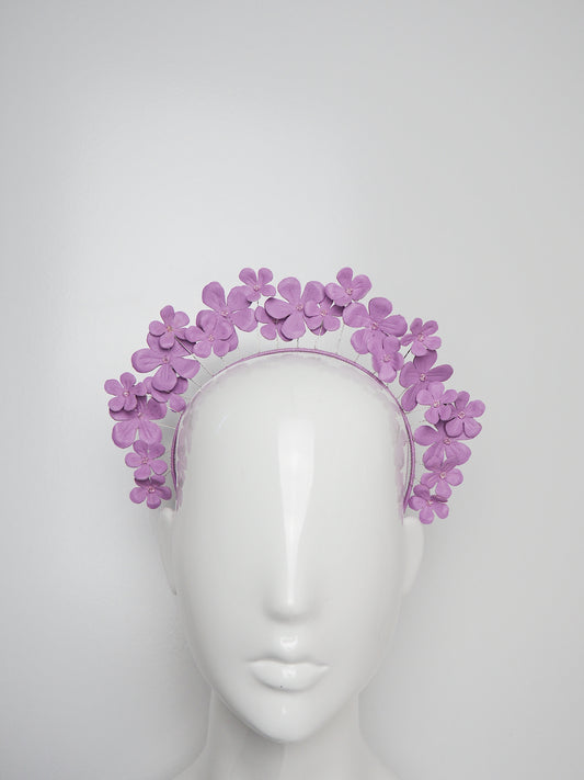 Fields of Flowers - Lavender Purple Leather flower Halo with beaded centres.