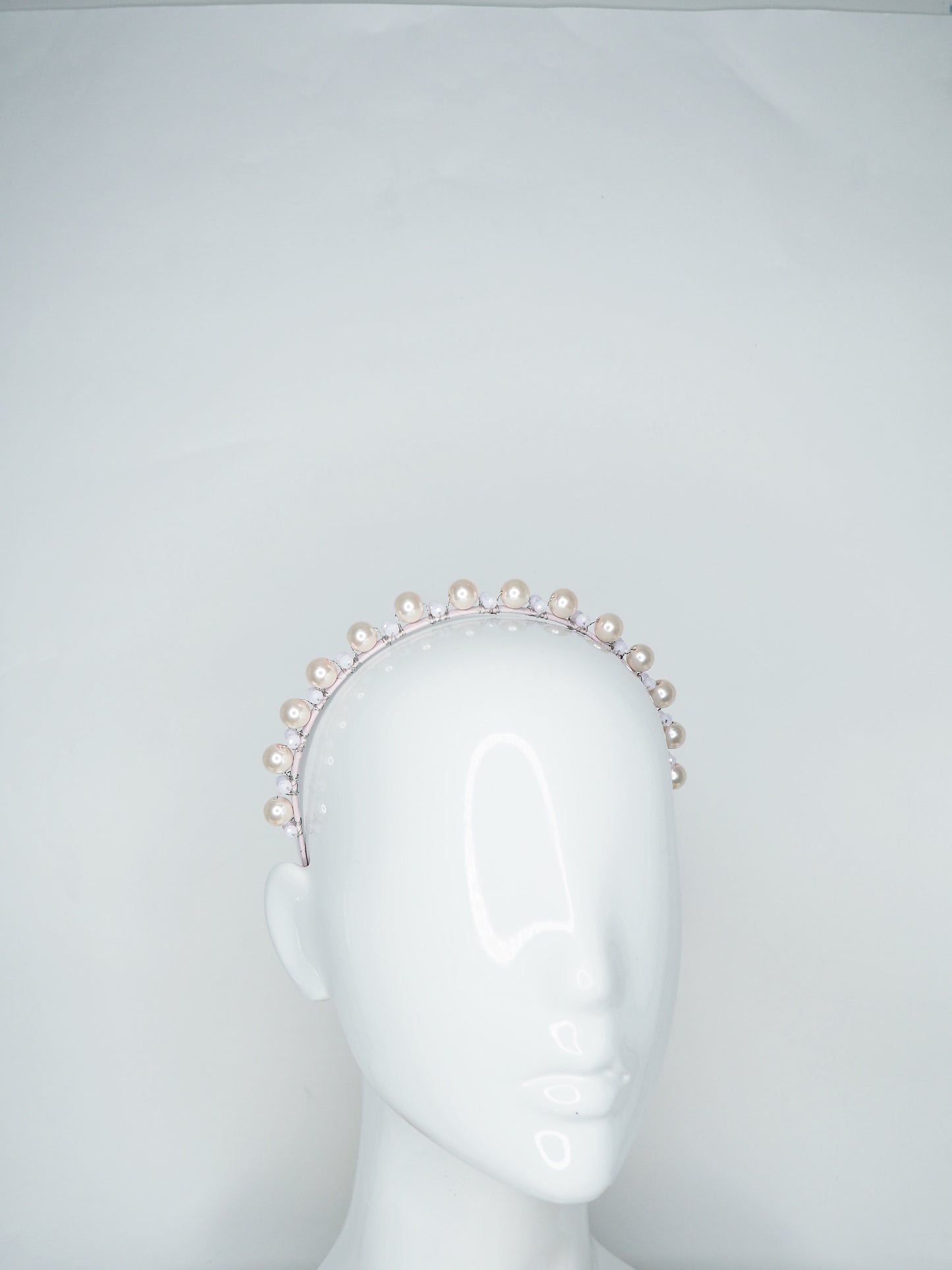 Alexa - Pink leather headband with pink Pearl and crystal Detail