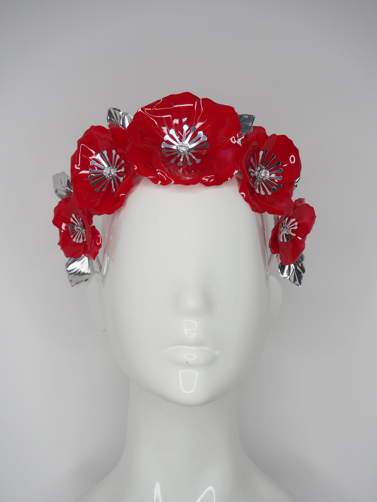 Princess poppy - Red Poppy headband with silver leaves